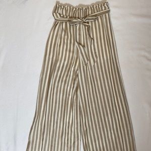 Tan and Cream Striped Wide Leg Flowy Pants
